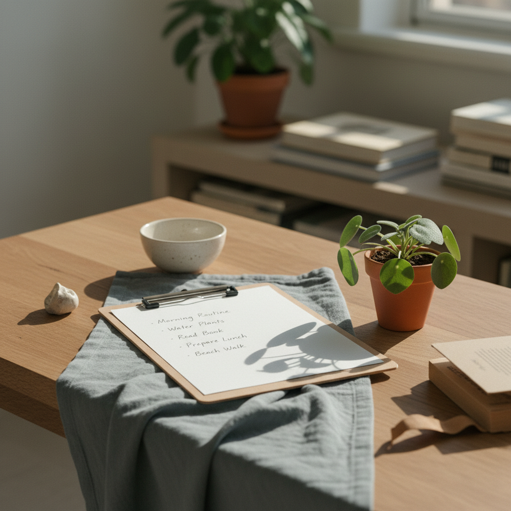 Clipboard με checklist προληπτικής συντήρησης ακινήτου σε ξύλινο τραπέζι με φυσικό φως.